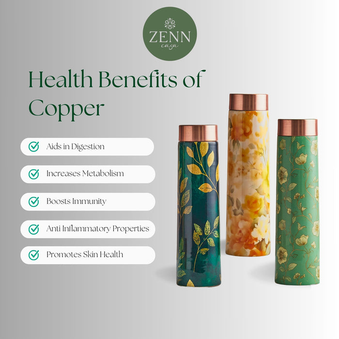 Spring Bloom Handcrafted Pure Copper Bottle – 800 ML
