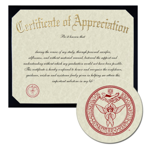 St. Bonaventure University Certificate of Appreciation