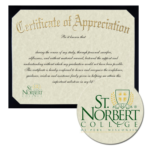 St. Norbert College Certificate of Appreciation