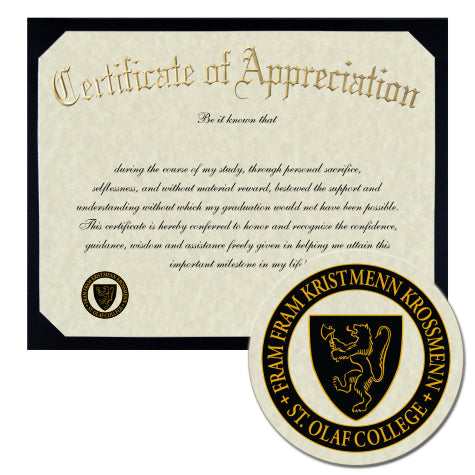 St. Olaf College Certificate of Appreciation