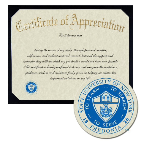 State University of New York at Fredonia Certificate of Appreciation