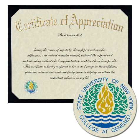 State University of New York at Geneseo Certificate of Appreciation