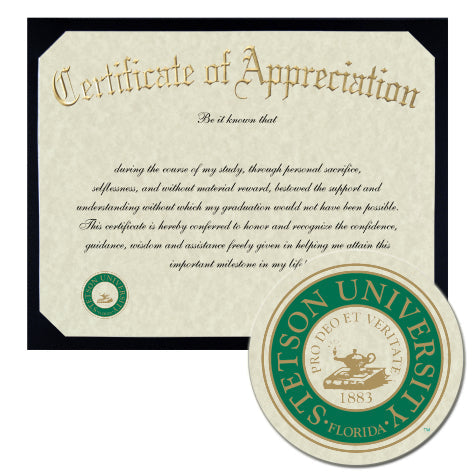 Stetson University Certificate of Appreciation