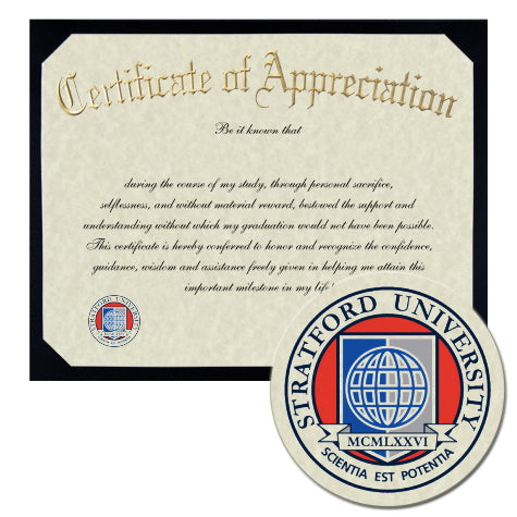 Stratford University Certificate of Appreciation