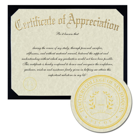 Teachers College of San Joaquin Certificate of Appreciation