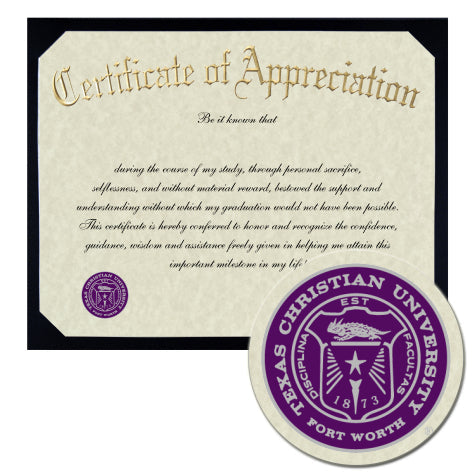 Texas Christian University Certificate of Appreciation