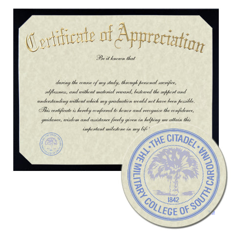 The Citadel Certificate of Appreciation