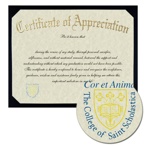 The College of St. Scholastica Certificate of Appreciation