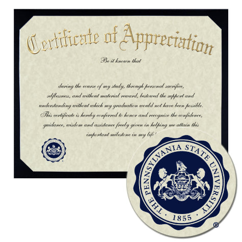 The Pennsylvania State University Certificate of Appreciation
