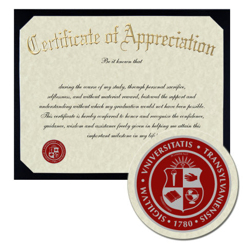 Transylvania University Certificate of Appreciation