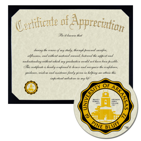 University of Arkansas Pine Bluff Certificate of Appreciation