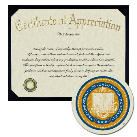 University of California - Berkeley Certificate of Appreciation