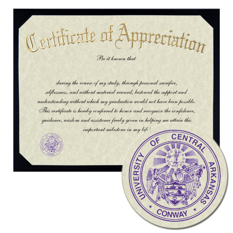 University of Central Arkansas Certificate of Appreciation