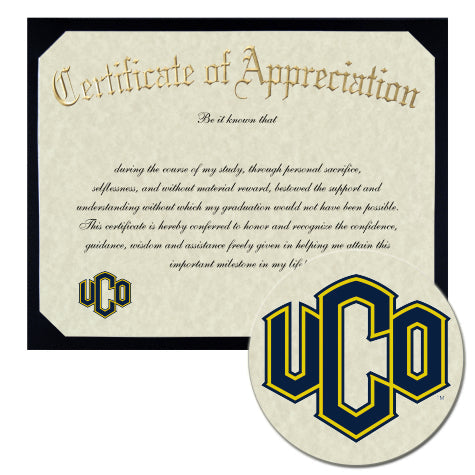 University of Central Oklahoma Certificate of Appreciation