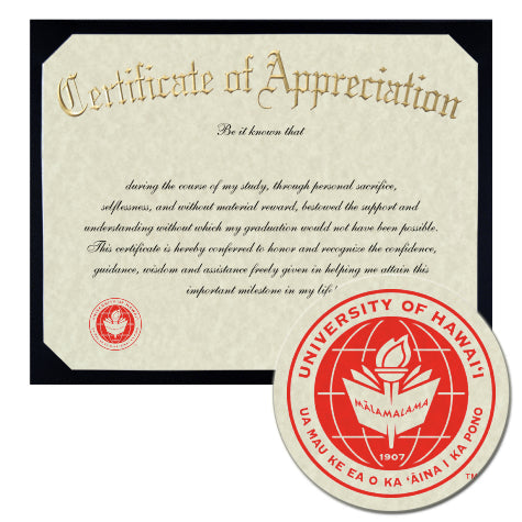 University of Hawai`i at Hilo Certificate of Appreciation