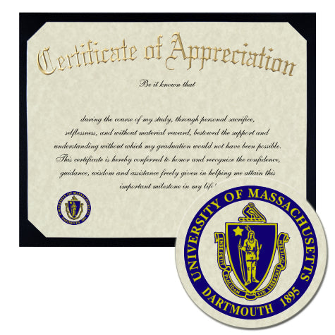 University of Massachusetts Dartmouth Certificate of Appreciation