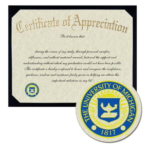 University of Michigan Certificate of Appreciation