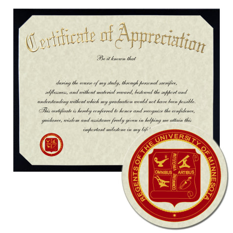 University of Minnesota - Duluth Certificate of Appreciation