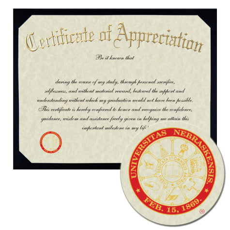 University of Nebraska Certificate of Appreciation