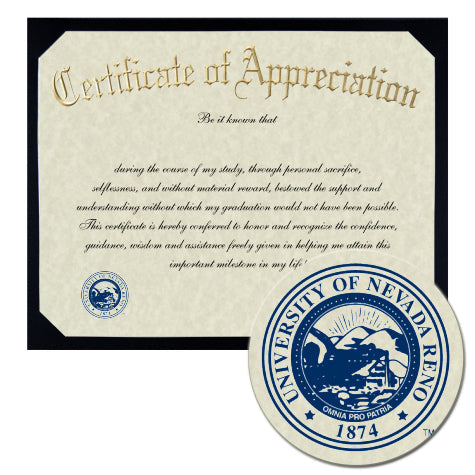 University of Nevada, Reno Certificate of Appreciation