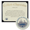 University of New Orleans Certificate of Appreciation