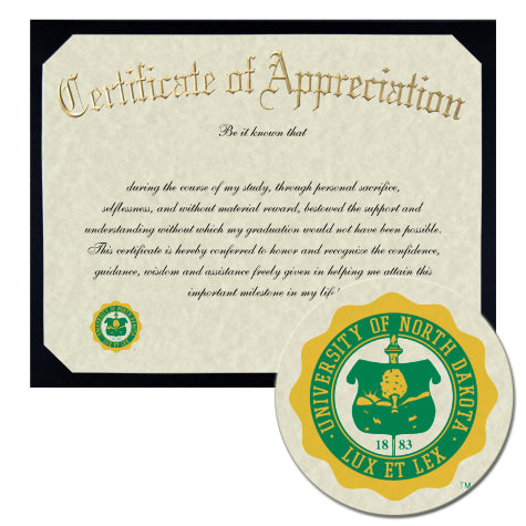 University of North Dakota Certificate of Appreciation
