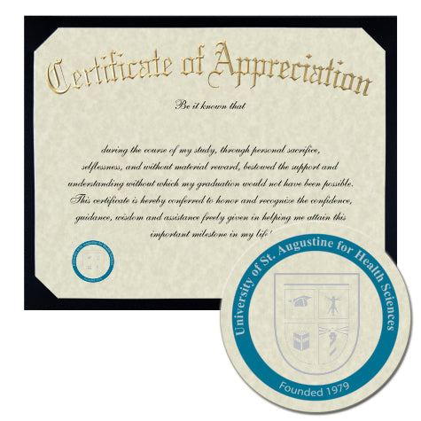 University of St. Augustine for Health Sciences Certificate of Appreciation