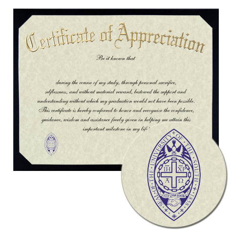 University of the South Certificate of Appreciation
