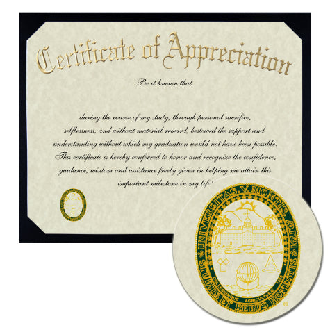 University of Vermont Certificate of Appreciation
