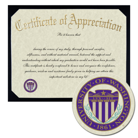 University of Washington Tacoma Certificate of Appreciation