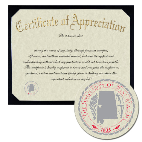 University of West Alabama Certificate of Appreciation