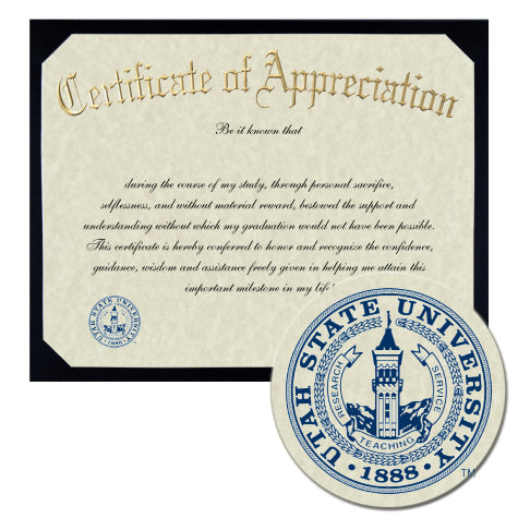 Utah State University Certificate of Appreciation