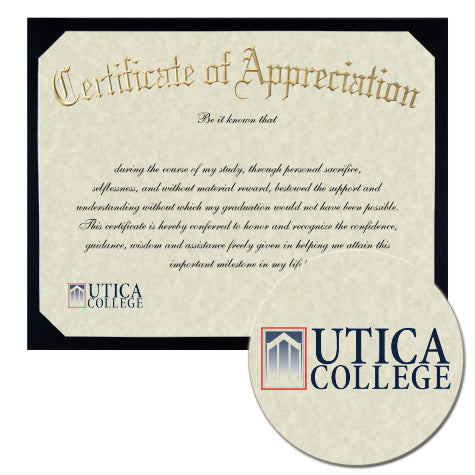 Utica College Certificate of Appreciation