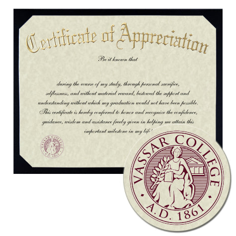 Vassar College Certificate of Appreciation