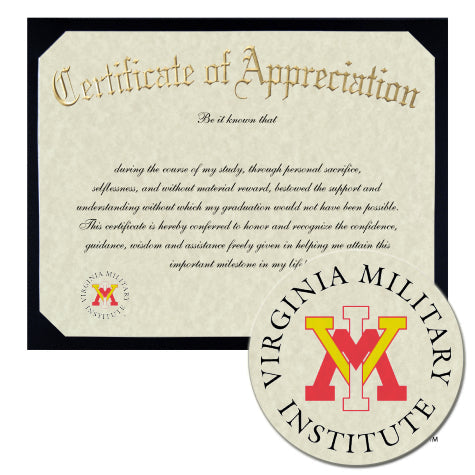 Virginia Military Institute Certificate of Appreciation