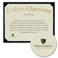 Wake Forest University Certificate of Appreciation