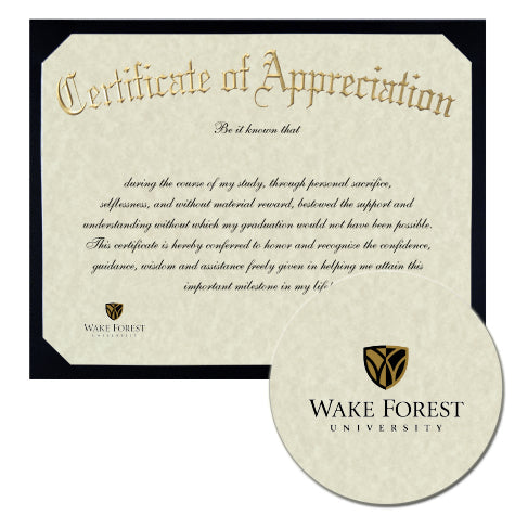 Wake Forest University Certificate of Appreciation
