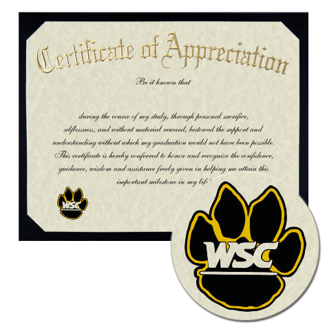 Wayne State College Certificate of Appreciation