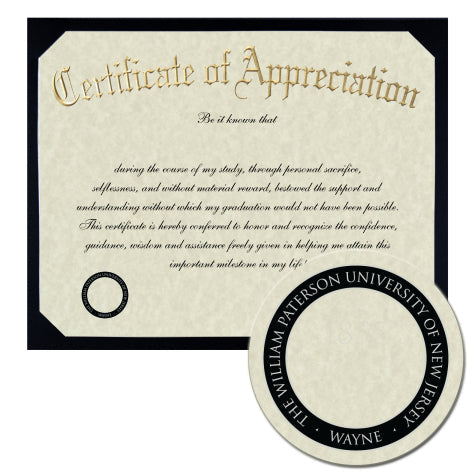 William Paterson University Certificate of Appreciation