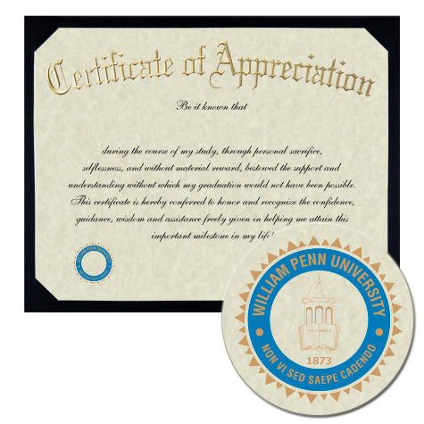 William Penn University Certificate of Appreciation