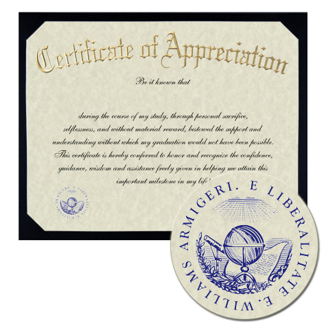 Williams College Certificate of Appreciation
