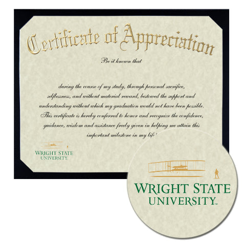 Wright State University Certificate of Appreciation